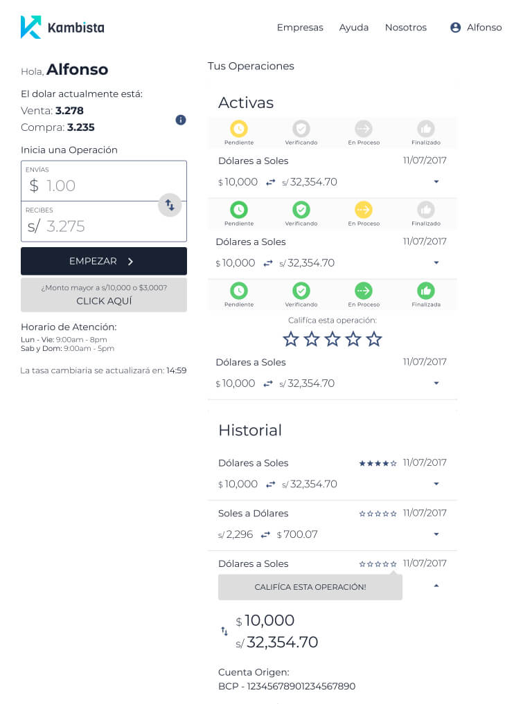 A screenshot of Kambista's wireframes.